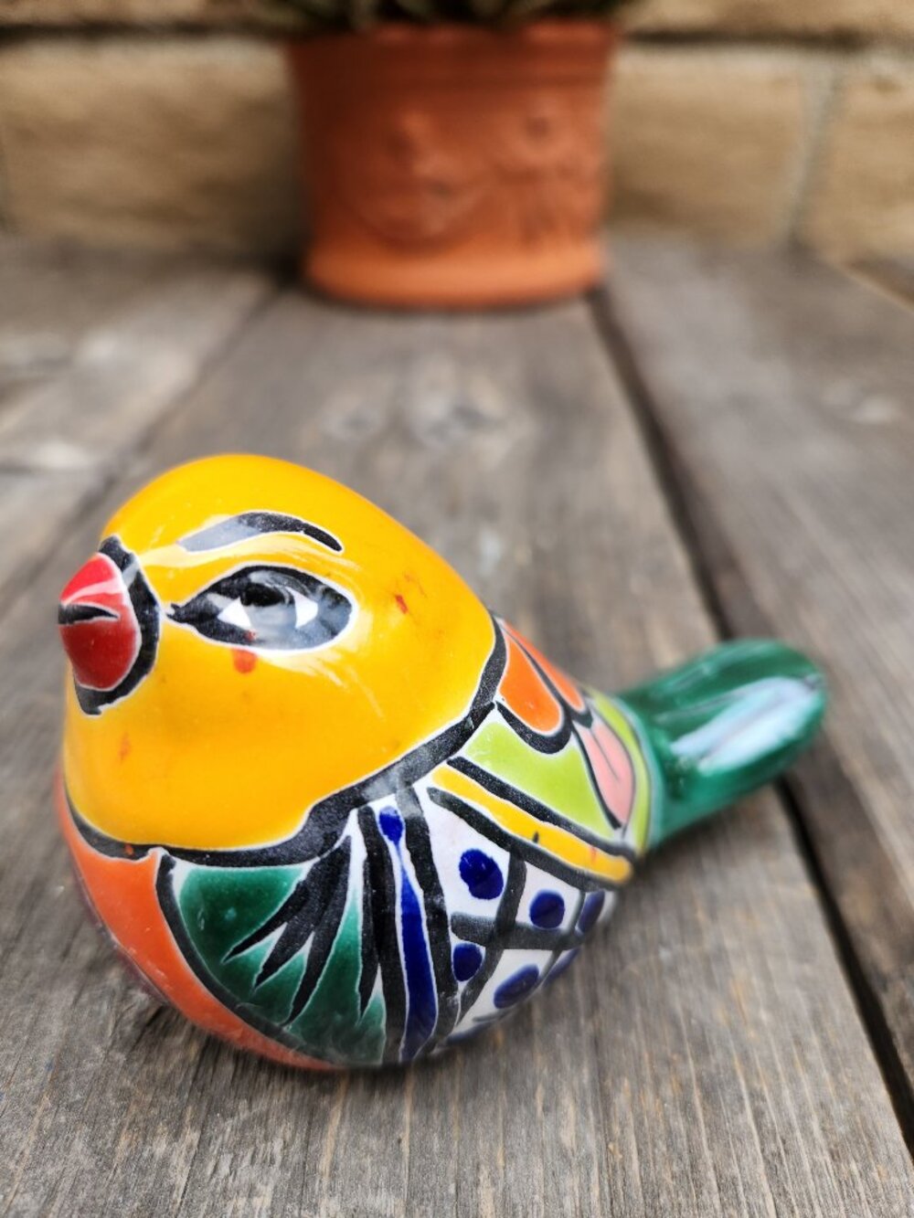 3.75" Talavera Gold Finch Bird Statue GOLD/ORANGE/GREEN TAIL Garden Home Decor